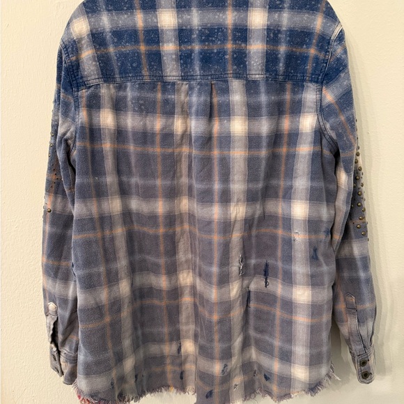 Free People Blue Plaid Jacket with Studded Sleeves - Picture 4 of 5